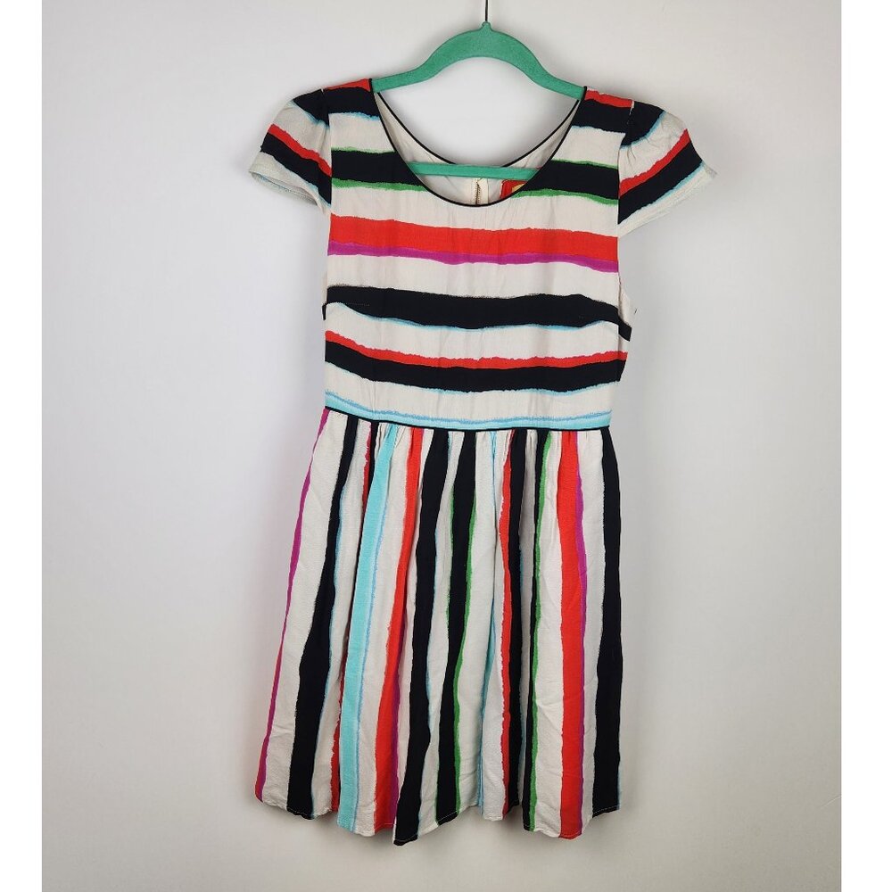 Anthropologie Maeve Watercolor Stripe Cap Sleeve Dress sz 2P